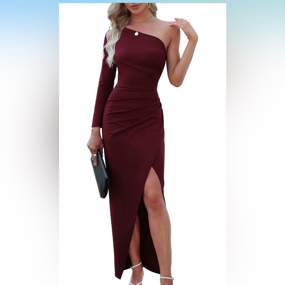 Elegant One-Shoulder Burgundy Dress